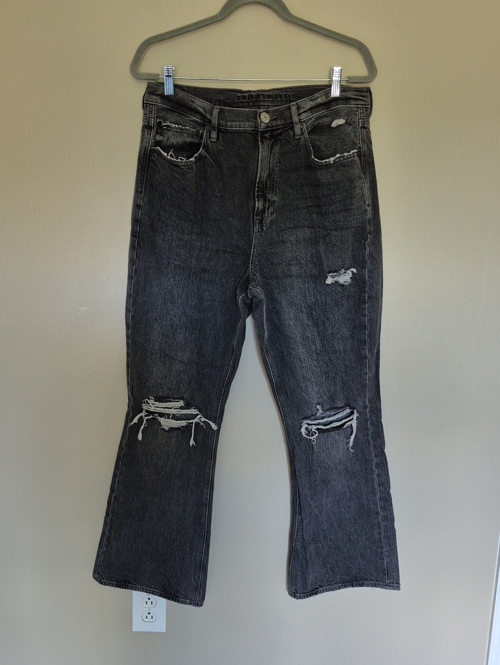 American Eagle Outfitters Black Distressed 90's Flare Jeans